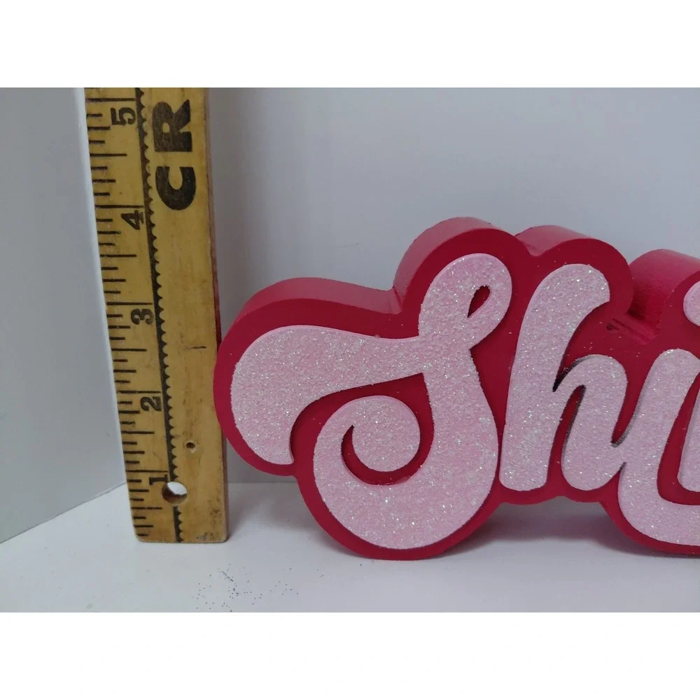Red And‎ Pink Wooden Shimmer Sign Summer Tabletop Decoration 4